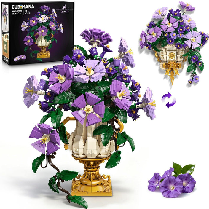 CUBIMANA 2in1 Morning Glory Bonsai Building Kit | Valentine Gift for Adults