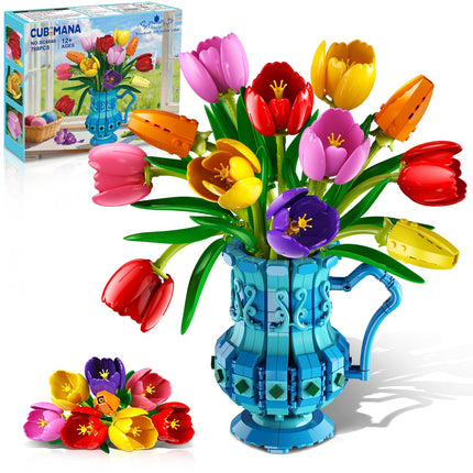 CUBIMANA Tulips Bouquet Building Set | Easter Gift for Her & Home Decor