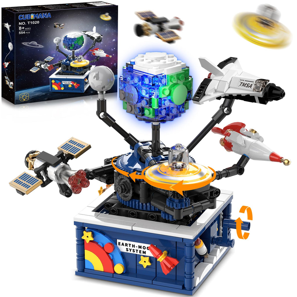 CUBIMANA Rotatable Planet Space Building Set with Light | 554PCS for Ages 8+