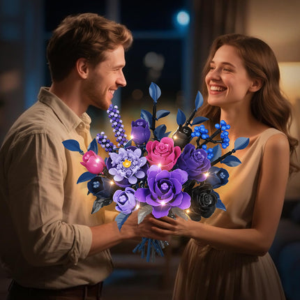 HiWEEGO Purple Flower Bouquet Building Set with LED Lights