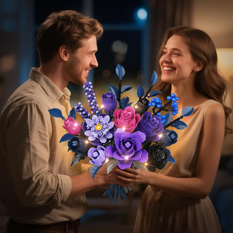 HiWEEGO Purple Flower Bouquet Building Set with LED Lights