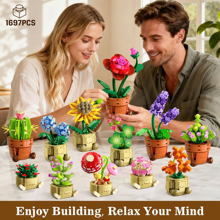 12 Pack Flowers Plants Mini Building Set - 1697PCS