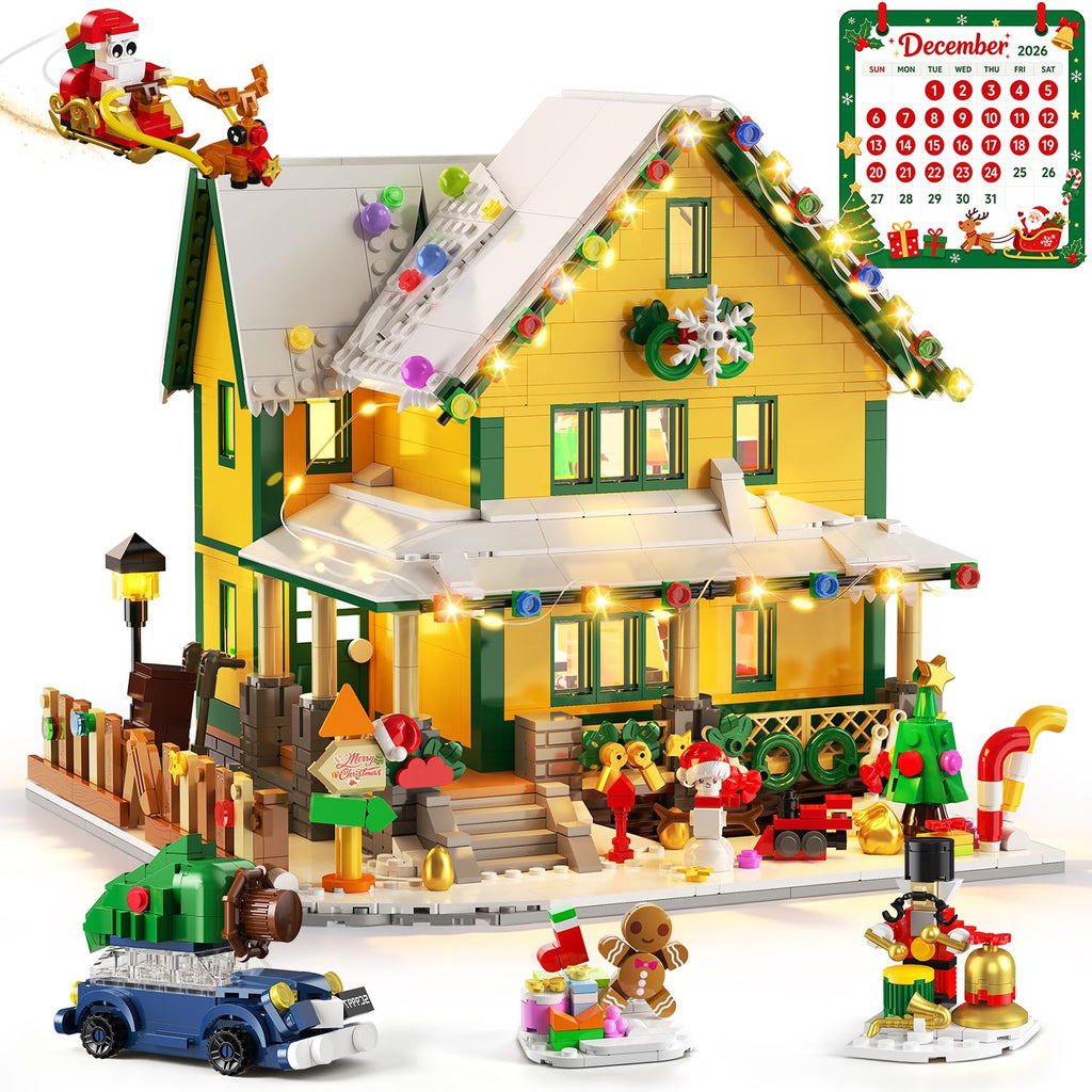 INSOON 2026 Lighted Christmas House Advent Calendar Building Set – 24-Day Countdown, 1,961 Mini Bricks, Ages 12+