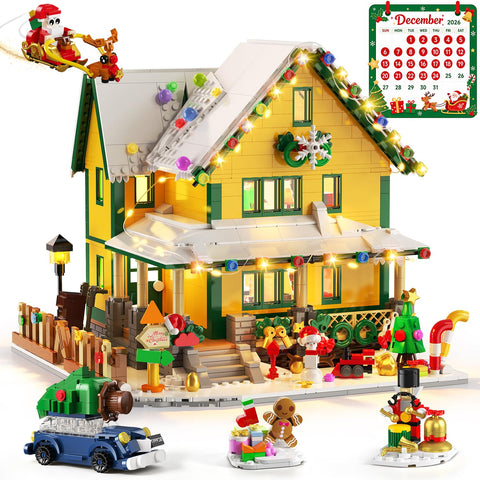 INSOON 2026 Lighted Christmas House Advent Calendar Building Set – 24-Day Countdown, 1,961 Mini Bricks, Ages 12+