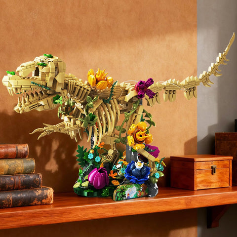 Dinosaur Fossil with Flowers Building Set & LED Light, 1185PCS