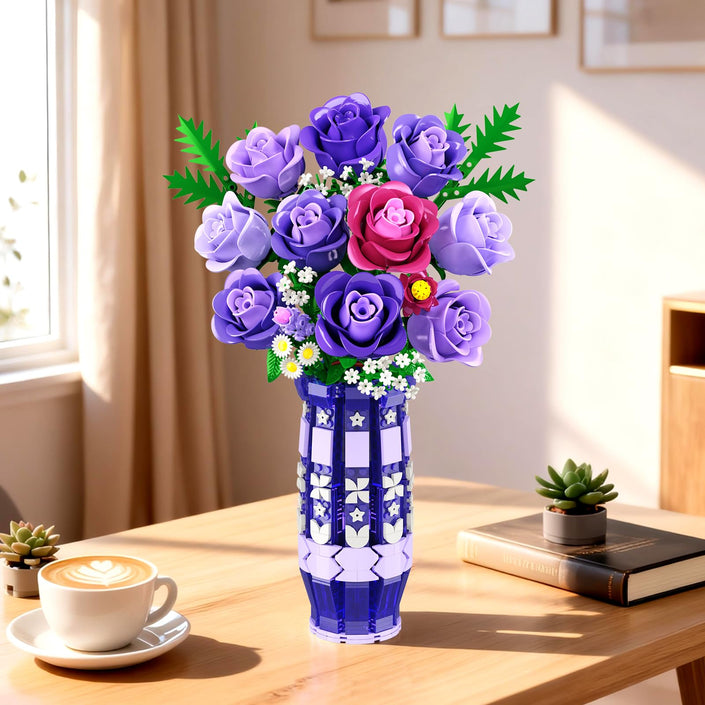 CUBIMANA Purple Roses Building Set with LED | Gift for Home Decor