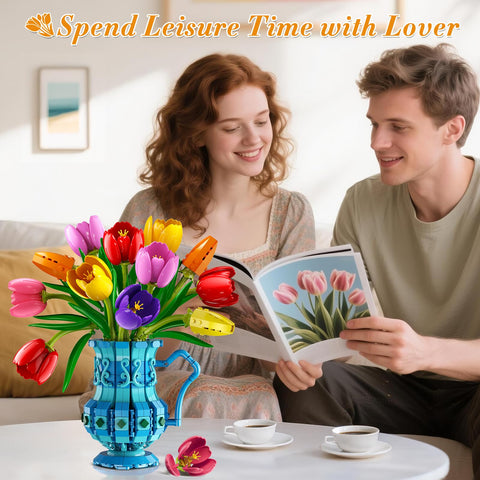 CUBIMANA Tulips Bouquet Building Set | Easter Gift for Her & Home Decor