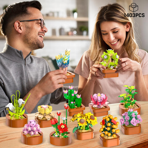 CUBIMANA 12 Pack Succulents Building Set | Easter Gift for Home Decor