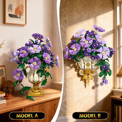 2 in 1 Morning Glory Bonsai Building Blocks Plants Arrangement Vintage Wall Flower Pots Home Decor, Gift for Valentine's Day Adults 12+ (1136PCS)