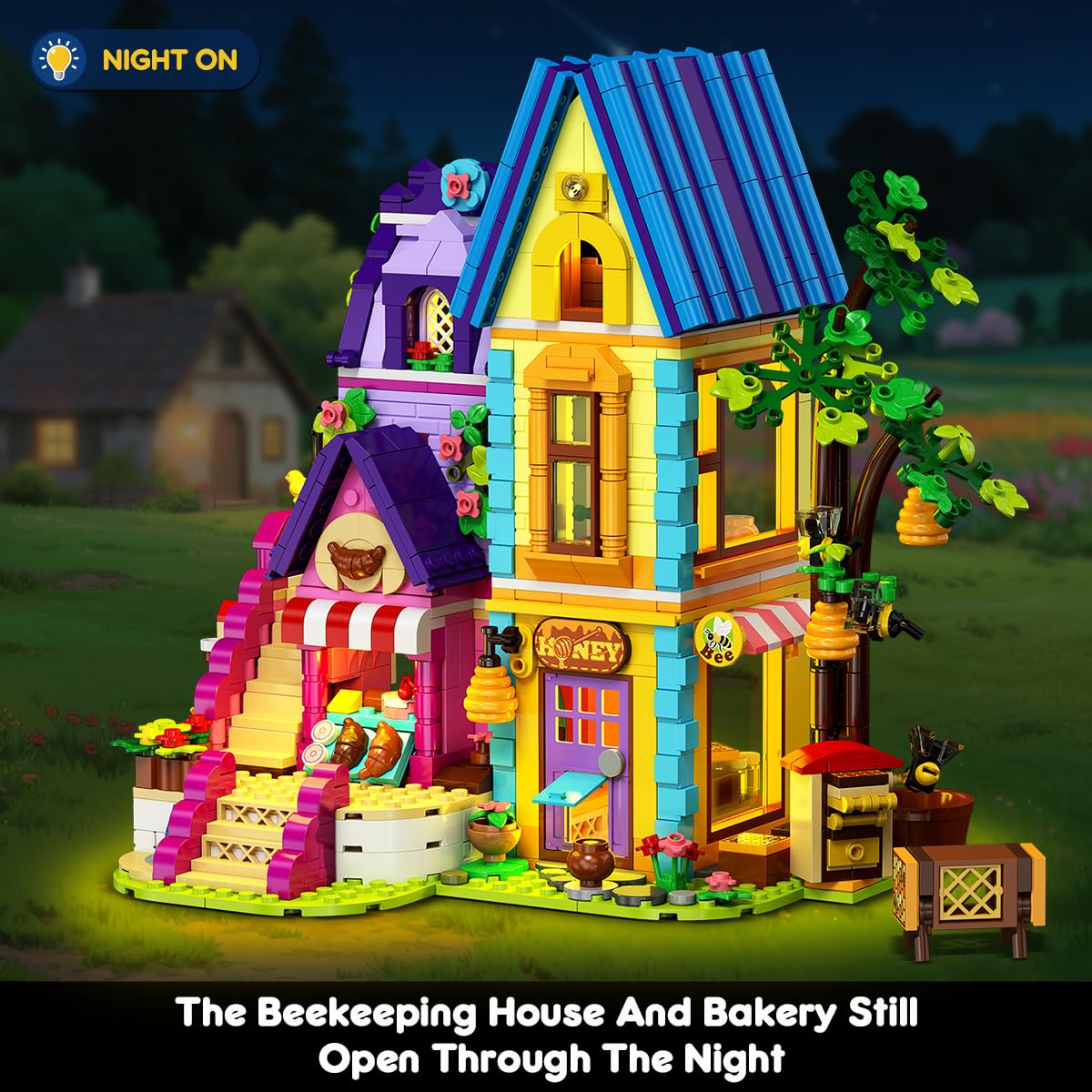HOGOKIDS Beekeeping & Bakery House Building Toy with LED Light - 1084PCS，Ages 8-12+ Years