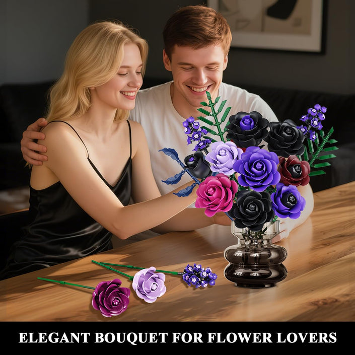 HOGOKIDS Purple Black Rose Bouquet Building Set