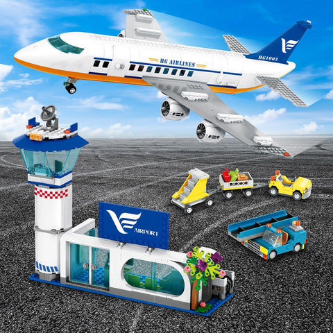 Large City Passenger Airplane Building Toys with LED Light