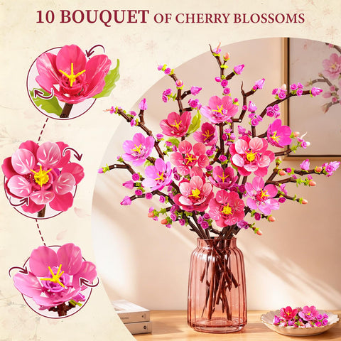 CUBIMANA Flowers Bouquet Cherry Blossom Building Set with LED Lights