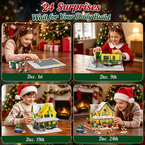 INSOON 2026 Lighted Christmas House Advent Calendar Building Set – 24-Day Countdown, 1,961 Mini Bricks, Ages 12+