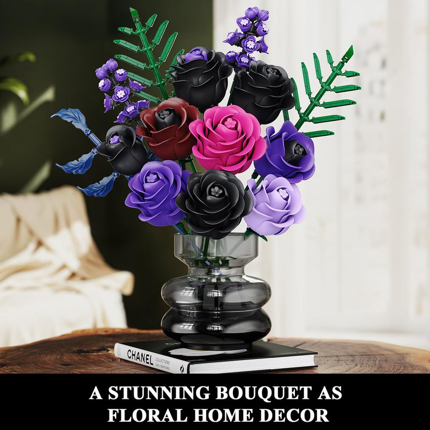 HOGOKIDS Purple Black Rose Bouquet Building Set