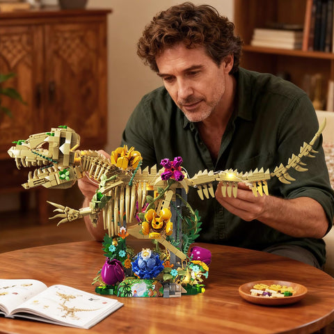 Dinosaur Fossil with Flowers Building Set & LED Light, 1185PCS