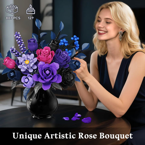 HiWEEGO Purple Flower Bouquet Building Set with LED Lights