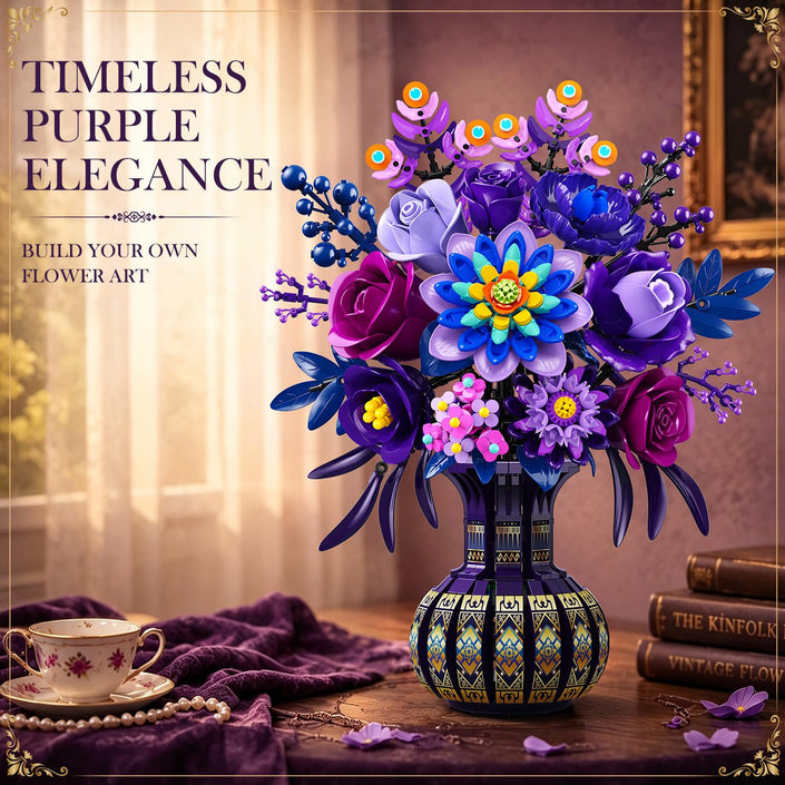 Peacock Flower Bouquet Building Set with Vase – 1,256-Piece Botanical Décor for Adults
