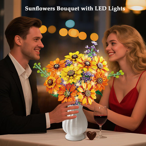 CUBIMANA Sunflower Bouquet Building Set with Lights | Gift for Home Decor