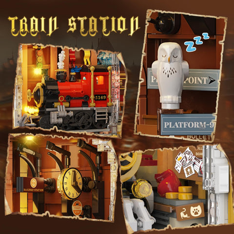 Magic Train Station Book Nook Building Set with Light, Gifts for Kids & Adults