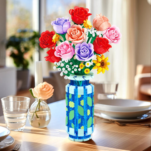 CUBIMANA Roses Bouquet Building Set with LED | Easter Gift for Her