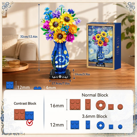 Flower Bouquet Building Set with Starry Night Vase & LED Light