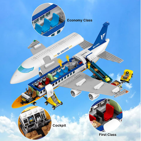 Large City Passenger Airplane Building Toys with LED Light
