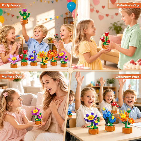 24 Pack Flowers Bouquets Party Favors for Kids Building Set - 962PCS