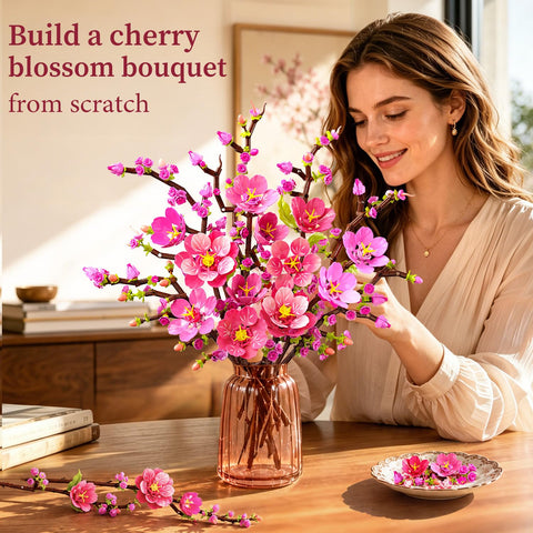CUBIMANA Flowers Bouquet Cherry Blossom Building Set with LED Lights