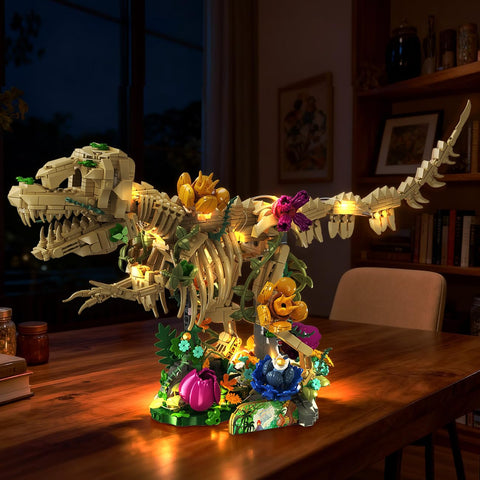Dinosaur Fossil with Flowers Building Set & LED Light, 1185PCS