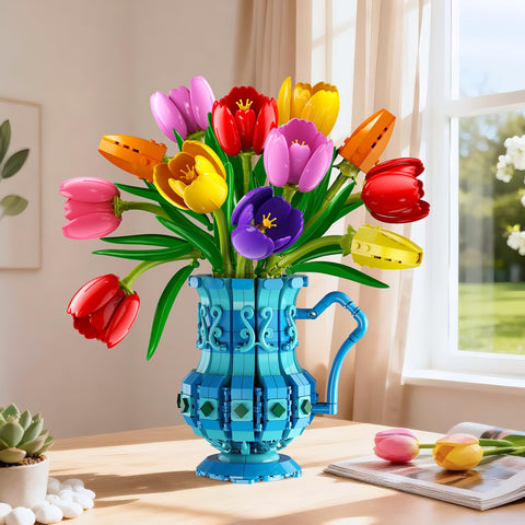 CUBIMANA Tulips Bouquet Building Set | Easter Gift for Her & Home Decor