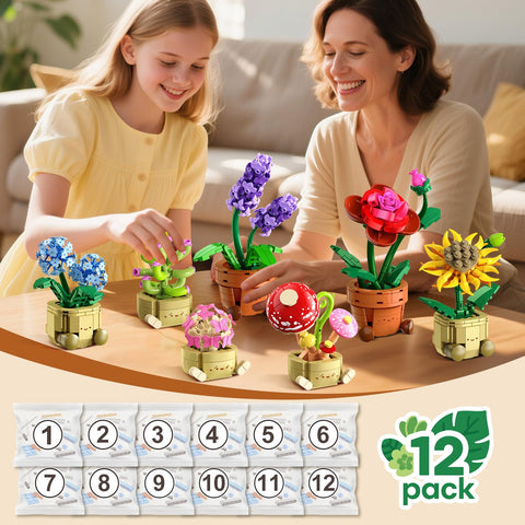 12 Pack Flowers Plants Mini Building Set - 1697PCS