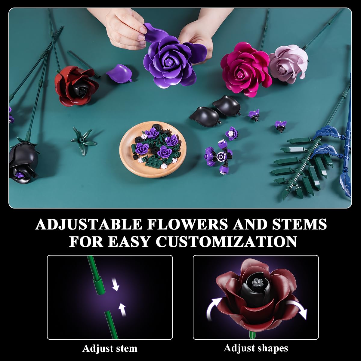 HOGOKIDS Purple Black Rose Bouquet Building Set