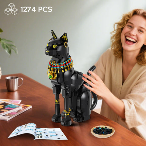 CUBIMANA Egyptian Pharaoh Cat Building Set | 1274PCS Building Kit for Ages 10+