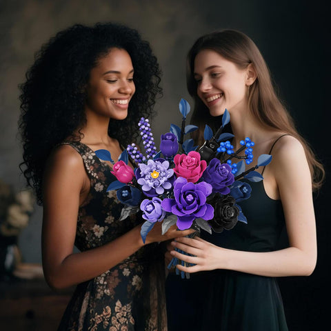 HiWEEGO Purple Flower Bouquet Building Set with LED Lights