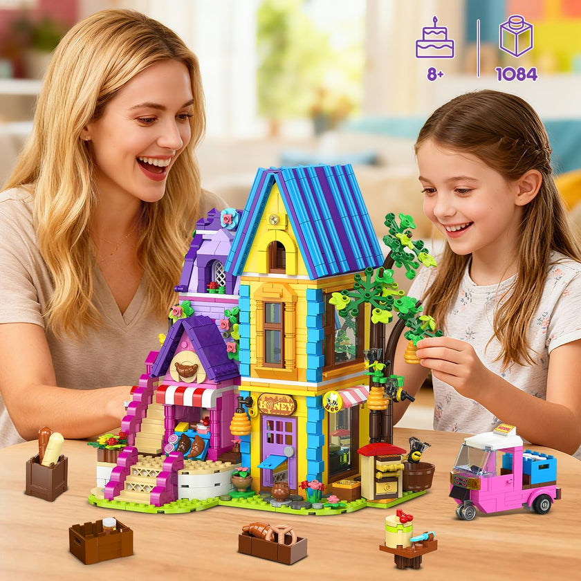 HOGOKIDS Beekeeping & Bakery House Building Toy with LED Light - 1084PCS，Ages 8-12+ Years