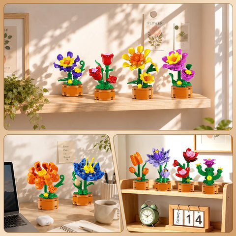 24 Pack Flowers Bouquets Party Favors for Kids Building Set - 962PCS