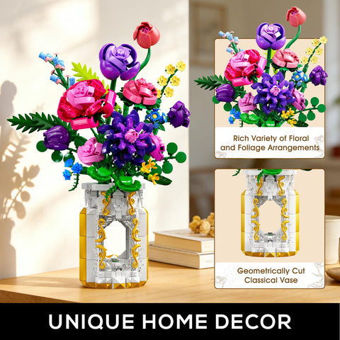 Botanical Flower Bouquet Building Set with LED Light