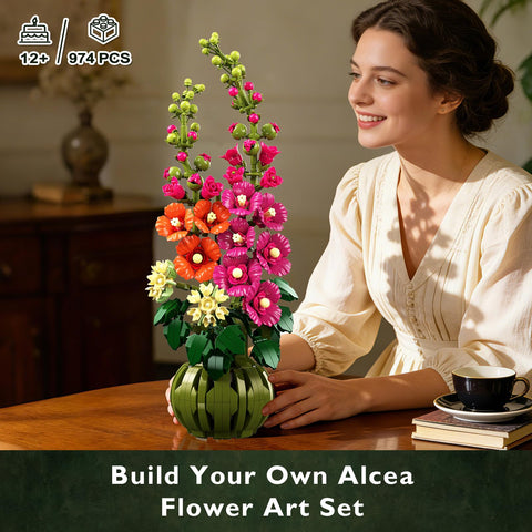 Botanicals Alcea Rosea Flower Building Set - Artificial Flowers