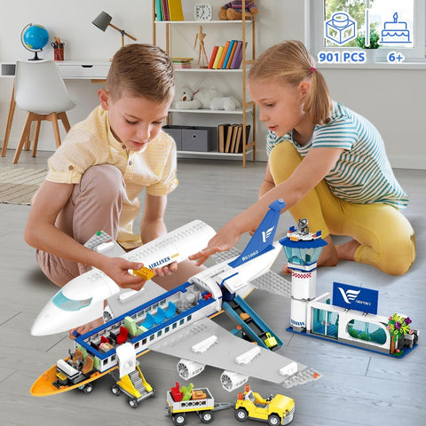 Large City Passenger Airplane Building Toys with LED Light