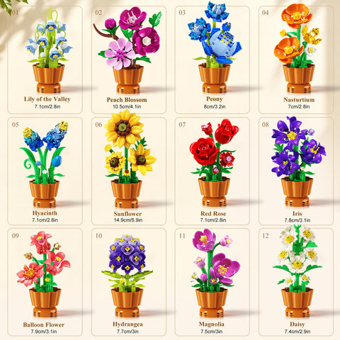12 Pack Flowers Botanicals Collection Building Set for Adults
