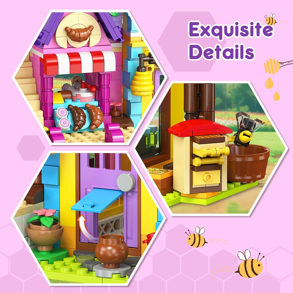 HOGOKIDS Beekeeping & Bakery House Building Toy with LED Light - 1084PCS，Ages 8-12+ Years