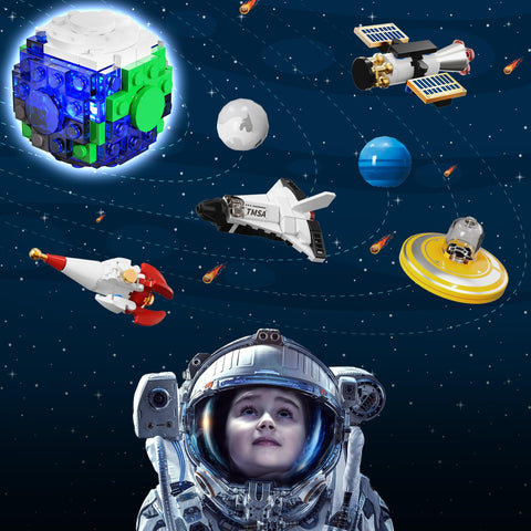 CUBIMANA Rotatable Planet Space Building Set with Light | 554PCS for Ages 8+