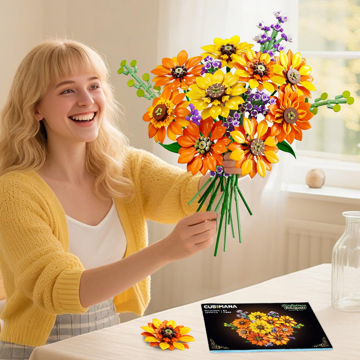 CUBIMANA Sunflower Bouquet Building Set with Lights | Gift for Home Decor