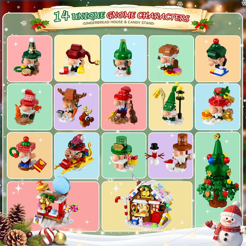 PLAXSOON 2026 Christmas Gnome Village Advent Calendar Building Set – 24-Day Countdown, 950 Pieces, Ages 8+