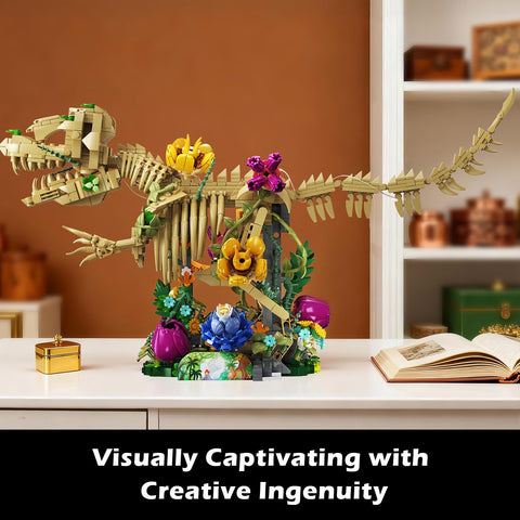 Dinosaur Fossil with Flowers Building Set & LED Light, 1185PCS