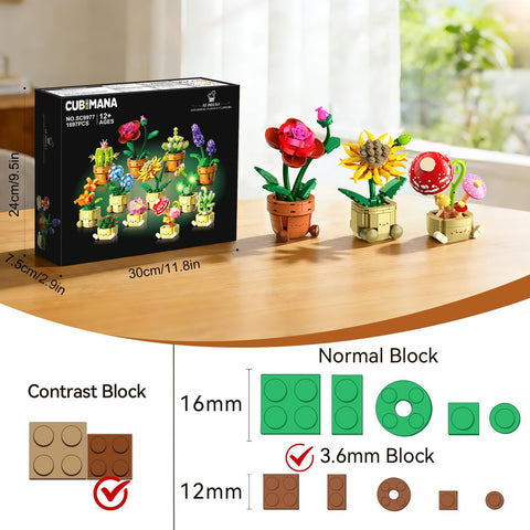 12 Pack Flowers Plants Mini Building Set - 1697PCS