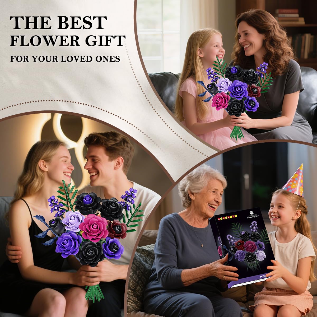 HOGOKIDS Purple Black Rose Bouquet Building Set