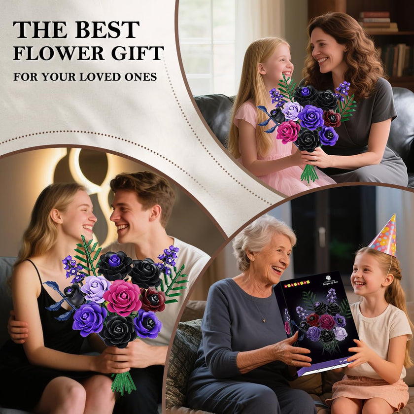 HOGOKIDS Purple Black Rose Bouquet Building Set