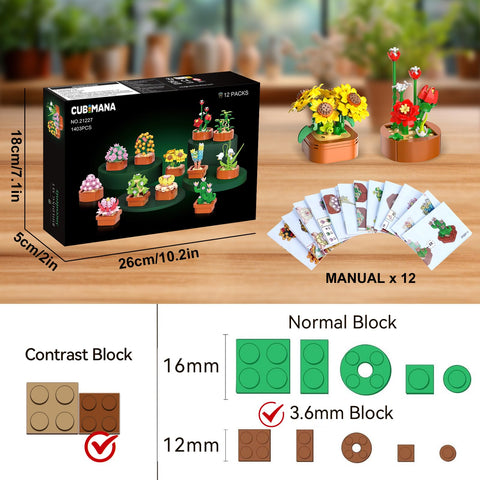 CUBIMANA 12 Pack Succulents Building Set | Easter Gift for Home Decor